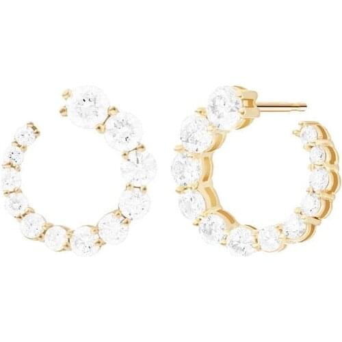 White Clear 5A Cubic Zirconia Sparking Bling Trendy Women Girl Jewelry Round Curved Circle Hoop Earring 15mm 25mm