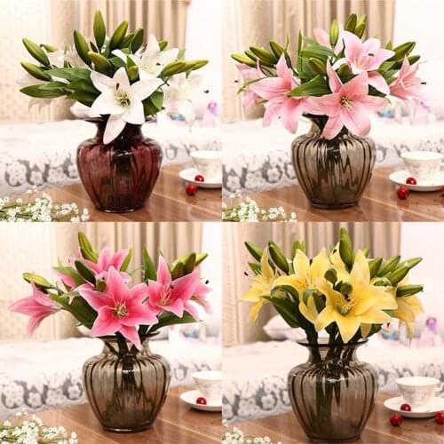 Silk Flower Artificial Lily Flowers European Multicolor Fake Bridal Flowers Bouquet Wedding Home Party Decoration