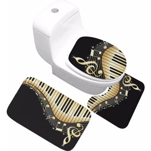 Modern Music Note Toilet Mat 3 Pieces Set Super Soft Flannel Doormat Non-slip Bathroom Toilet Rug Home Decorations Carpet tapete