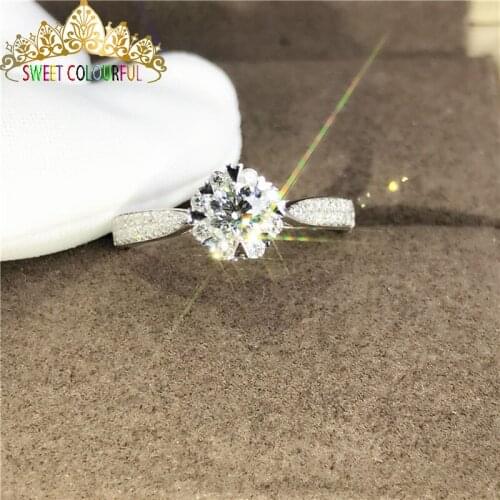 Wedding 100% Moissanite Diamond Ring Genuine 18K 750 White Gold D color VVS MO-004