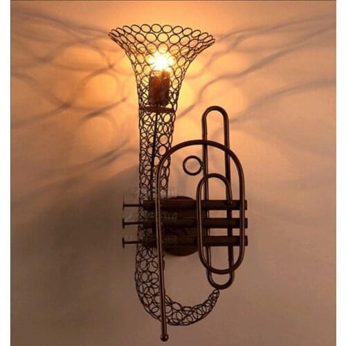 Vintage Industrial Rustic Iron Saxophone Wall lamp Sconces Steam Punk Bar Pub art deco wall light sachs Musical Instruments Shad