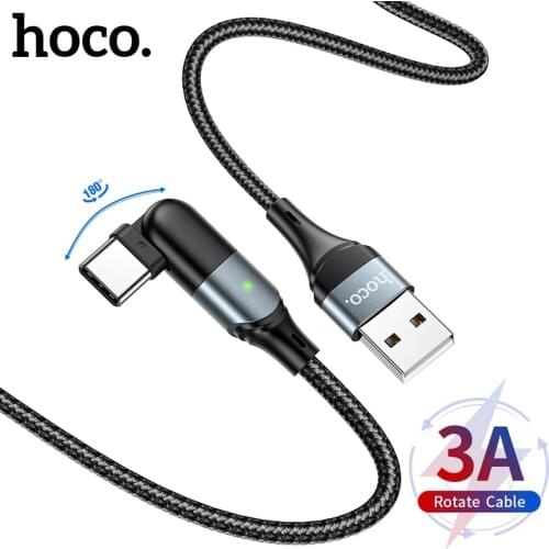 Hoco 180 Degree Rotate LED Charging Cable For iPhone 12 Pro Max USB Type C Wire Cord For Xiaomi Mi 11 Support Data Transmission
