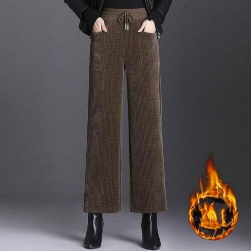 Womens Trousers 2021 New Autumn Winter Fashion High Waist Casual Straight Pants Plus Velvet Warm Pant Plus Size 5XL Y415