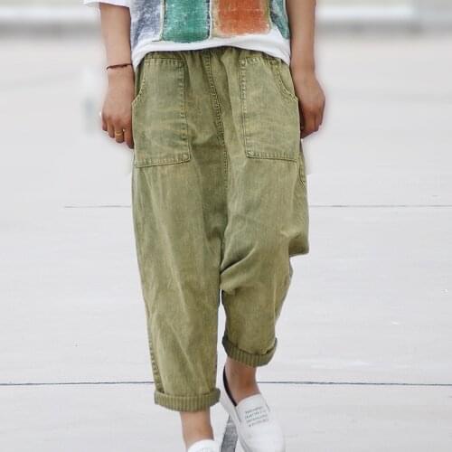 Women Casual Bleached Pockets Denim Cross Pants Jeans Korea Loose Ladies 2016 Denim Trousers Jeans Fashion