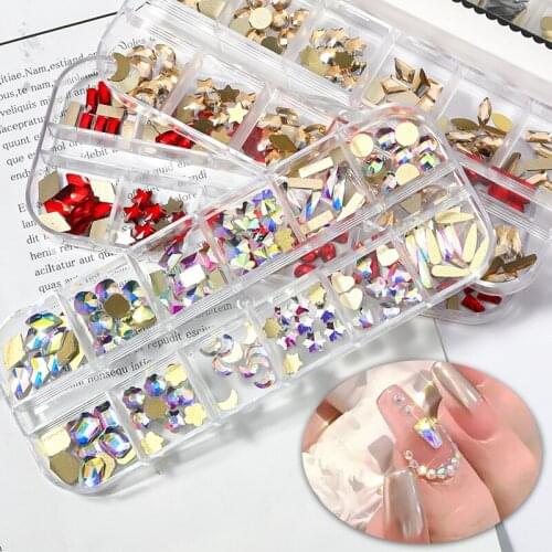 1 Box Multi Shapes Glass Crystal AB Shiny Rhinestones For Nail Art Craft Mix Sizes Non Hotfix Flatback Nail Gems Stones DIY Tool