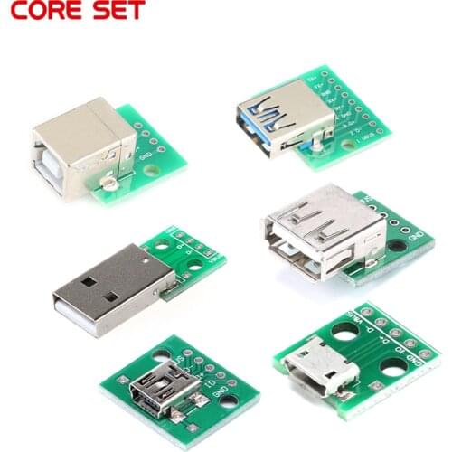 5pcs Micro USB Mini USB A Male USB 2.0 3.0 A Female USB B Connector Interface to 2.54mm DIP PCB Converter Adapter Breakout Board