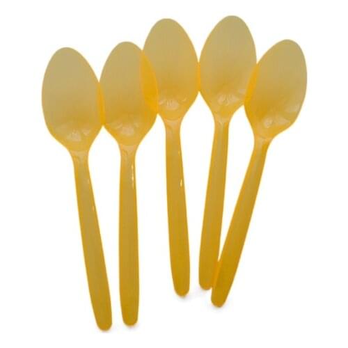 50Pcs Disposable Plastic Transparent Yellow Black Spoon Porridge Dessert Kitchen Tool Portable