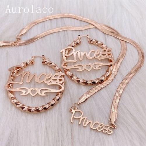 AurolaCo Custom Jewelry Set Coarse Thread Earrings Snake Chain Custom Name Earring Gold Stainless Steel Earrings for Women Gifts