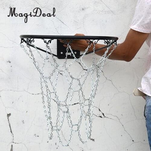 MagiDeal Heavy Duty Metal Chain Link Basketball Net for Standard Indoor or Outdoor Team Sports Basketball Hoop Rim Silver