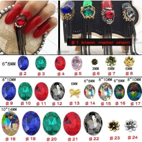 1.2mm 5 meters long New Metal Punk Style Black Gold alloy nail art Chain Nail Metal Chain nail art grey/red gems for collocation
