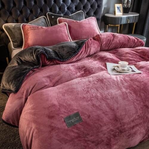 Home Textiles Dark Red Winter Flannel Quilt Cover Pillow Case Winter Bedding Sets 4pcs Soft Warm Duvet Cover Flannel Sheet