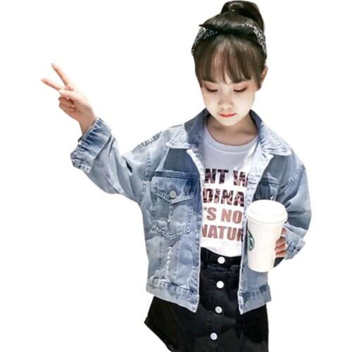 Girls Denim Jacket Sequin Girls Coats Spring Autumn Childrens Coat Casual Style Childrens Clothes 6 8 10 12 14