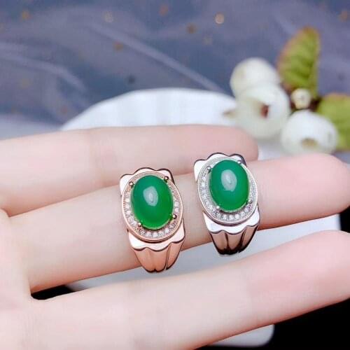 Classic green Chalcedony gemstone ring with silver for men ornament/jewelry man power masculine hot selling gift style