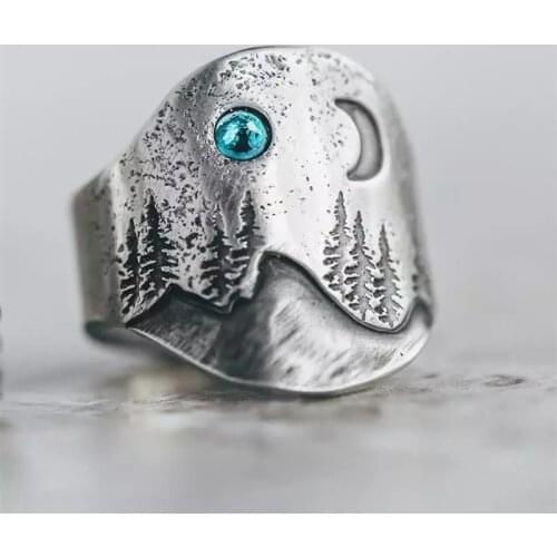 Bohemia Nature Mountain Range Ring Blue Crystal Finger Ring Party Wedding Rings for Women Female Boho Jewelry Gifts