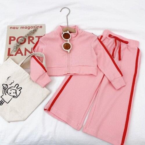 2021 Korea style girls 2 pcs set coat+wide pants cotton fashion autumn girls sports suit 2-7t B614