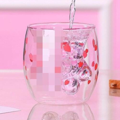 Cute Sakura Cat Paw Claw Cup Floral Cherry Double Layer Glass Coffee Milk Mug Cartoon Transparent Kawaii Best Gift for Chritmas