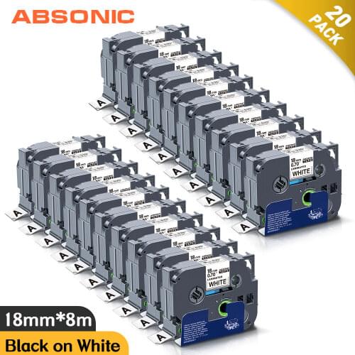 Absonic 20PK 18mm 241 for Brother 241 Label Black on White for Brother Laminated Tape 641 Compatible for Brother Label Printer