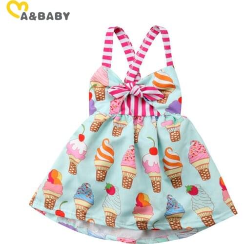 Ma&Baby 6m-5Y Summer Cute Baby Kid Girls Tutu Dress Ice Cream Print Bow Dresses Birthday Holiday Costumes Children Clothes