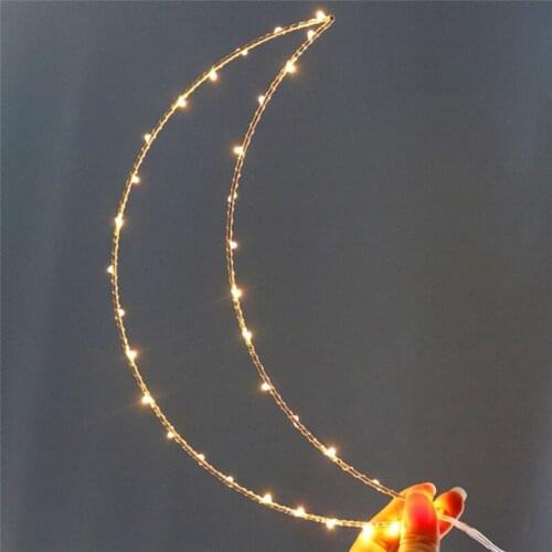 Cute Moon Hanger Lights for Living Room Creative Metal Frame Led Night Lights Holiday Lights New Year Birthday Party Decoration