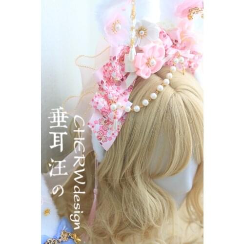 Soft Sister Original Handmade Sweet lolita two-sided Chinese herbaceous peony rabbit ear lovely KC Hair Hoop Cos Headwear Props