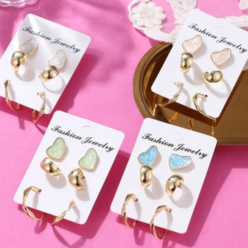 New Bohemain Gold Color Earrings for Women 2021 Vintage Blue Hollow Twisted Metal Round Earrings Set Female Fashion Jewelry