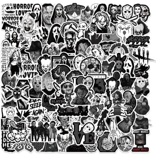 10/50/100pcs/pack Black and White Gothic Terror Horror Stickers Graffiti Stickers for Motorcycle Notebook Computer Car Guitar