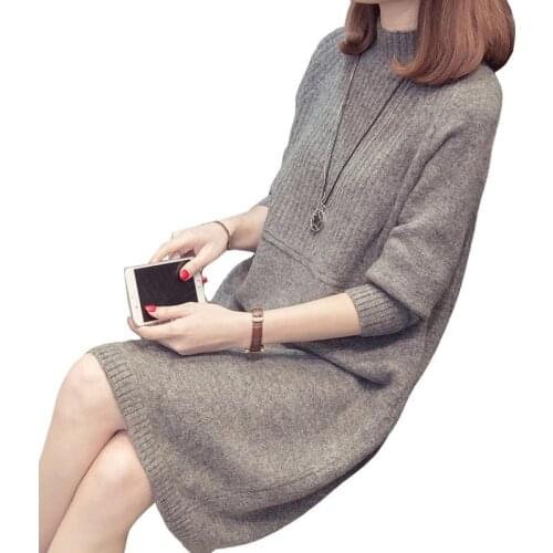 2021 New Autumn Winter Long Sweater Dress Women Knitted Pullovers Casual Solid Warm Plus Size Clothes Thick Warm Tops Female