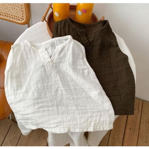 2021 new style girls boys vest summer cotton linen fashion kids waist vest