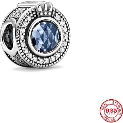 New Original Round Blue Cz Bead Charm Fit European Pandora Charms Bracelet Bangles Diy Jewelry P035