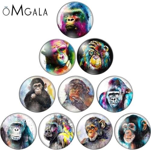 New Watercolor painting orangutan monkey 10pcs mix 12mm/16mm/18mm/25mm Round photo glass cabochon demo flat back Making findings