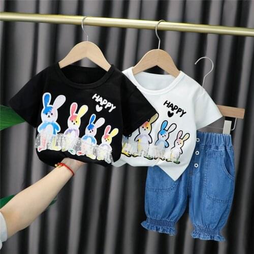 0-5 Years Summer Girl Clothing Set 2021 New Casual Fashion Cartoon Active T-Shirt+ Pant Kid Children Baby Toddler