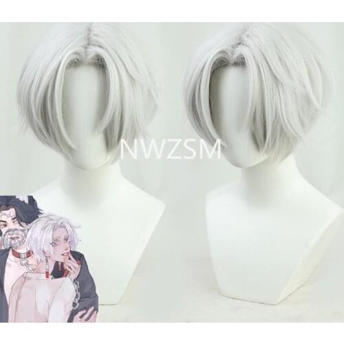 Anime Tokyo Revengers Kurokawa Izana Cosplay Wig Silver White Short Wig Resistant Fiber Hair with Free Wig Cap Halloween