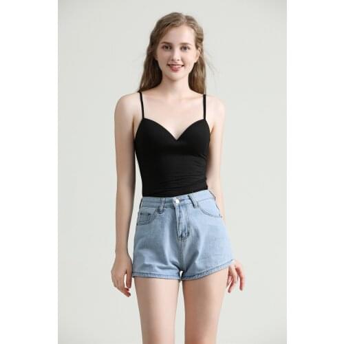 Sexy Crop Vest Vrouwen Hemdje Zomer Mouwloze V-hals Strand Top Met Borst Pad Beha Zonder Stalen Ring Bodycon Vest