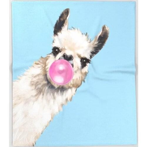 Alpaca Cartoon Throw Blanket Cute Kids Design Llama in Blue Blankets for Beds Christmas Decorations for Home