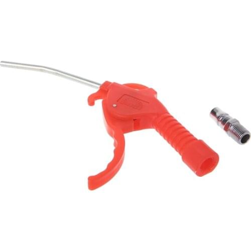 Spring Loaded Trigger Bent Tube Nozzle Red Air Blow Gun Dust Cleaner w/ Adapter