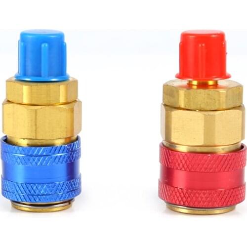 R134a Auto Car Quick Coupler Connector Brass Adapters Low & High Side AC Manifold QC12 R134A Quick Connector Red + Blue