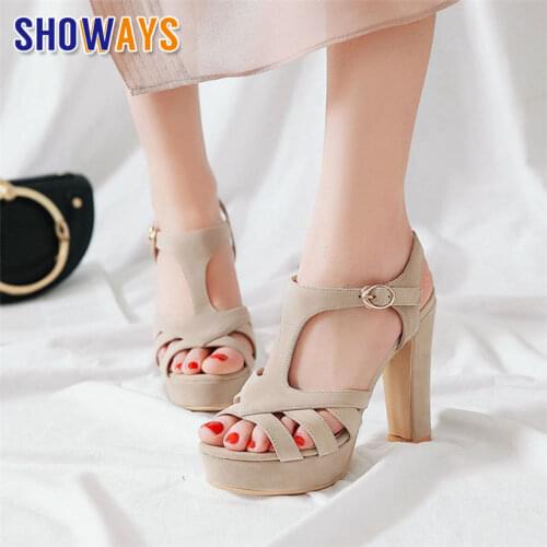 Women Gladiator Platform Sandals High Chunky Heels Beige Black Soft PU Casual Party Office Open Toe T-strap Summer Ladies Shoes