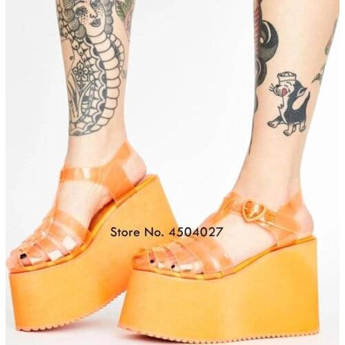 Candy Color Women Transparent PVC Sandals Ladies High Heel Sandal Buckle Wedge Heel Fashion Female Summer Shoes