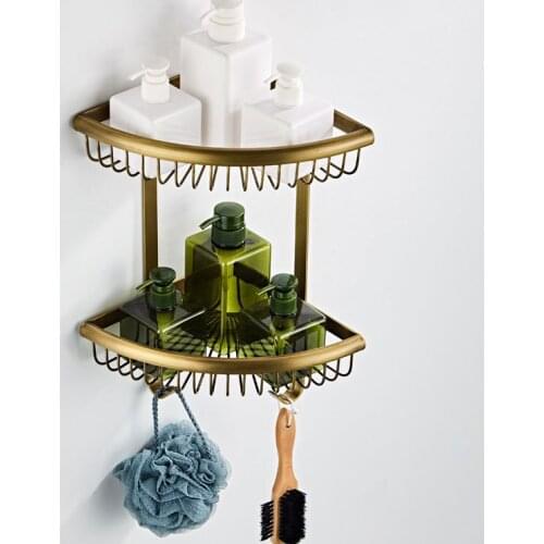 Obey sanitary ware wholesale European split type brass tripod bathroom shower shelf antique double Angle of the basket