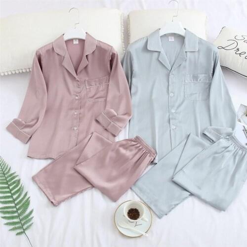 Silk Satin Pajama Set Couples Long Sleeve Male Sleepwear Women Pajamas Pijama Pyjamas Mens Pajamas Homewear M-3XL
