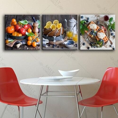 Modern Canvas Art Fruit Cake Foods Posters 3 Pieces/Set Print Painting Kitchen Home Decoration Wall Pictures For Dining Room