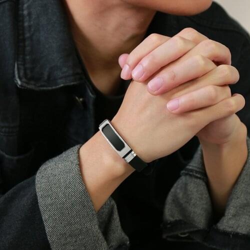 Vnox 12mm Customized Bracelets for Men Women,Grooved Stainless Steel ID Bangle with Adjustable Silicone Band,Casual Classic Gift