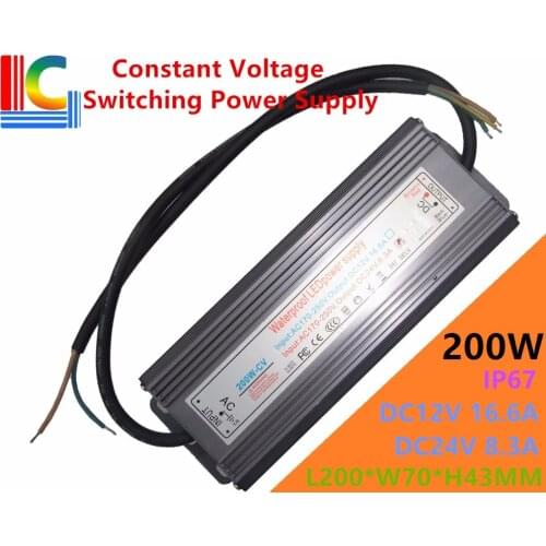 200W IP65 Waterproof LED Switching Power Supply 12V 24V LED Driver Adapter 16.6A 8.3A Underwater light Underground 110V 220V CE