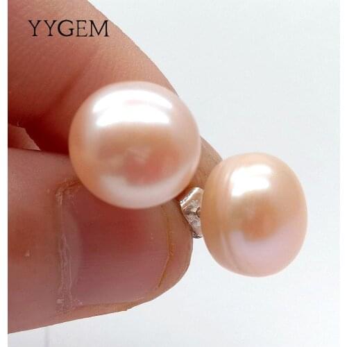 YYGEM Cultured Pink Pearl Semi Round AAA Grade Multi Color 925 Silver Stud Earrings