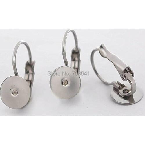 Stainless Steel Clip Hook Earrings Settings Blanks 8mm 10mm 12mm Flat Circle Glue Pad Cabochon Base Ear Wire Earrings Findings