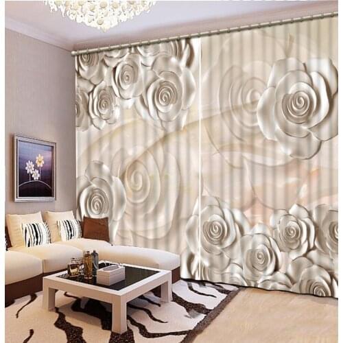 Living Room Hotel Door Window Shading Curtain Finished Drapes Window Blackout Curtains Relief, White Flowers 3D Curtain Curtain