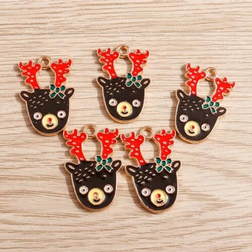 10pcs 18*28mm Christmas Charms Cartoon Enamel Deer Antlers Charms Pendants for Jewelry Making DIY Necklaces Earrings Accessories