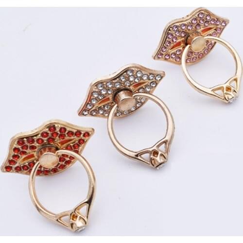 10pcs Metal Diamond Red Lips Mobile Phone Stand Holder Finger Ring Smartphone Holder Stand For iPhone Xiaomi Huawei All Phone