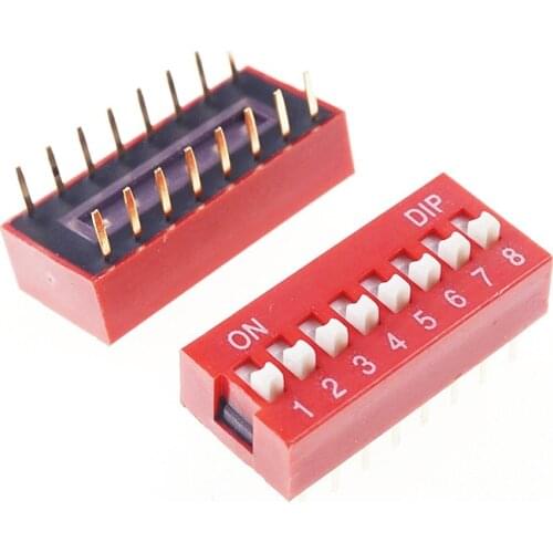1000pcs Dip Switches SPST 8 Position 2.54mm 0.100" pitch Through Hole Slide (Standard) Actuator raised DIP switch 8 Way