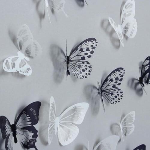 18Pcs 3D Black And White Butterfly Sticker Art Wall Decal Home Decoration Room Decor Hot Sale